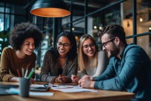 Quatro pessoas trabalhando em um projeto