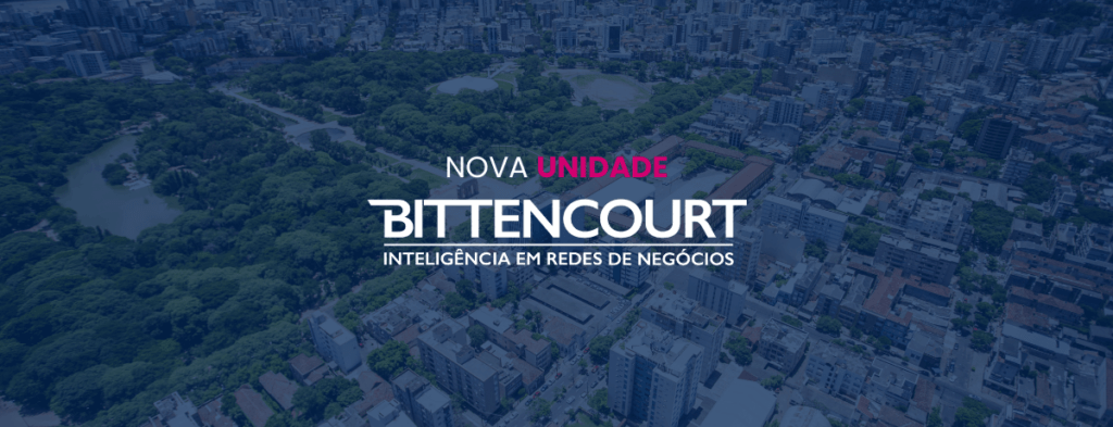 Imagem aérea de Porto Alegre com o logotipo do Grupo BITTENCOURT com o texto "nova unidade"