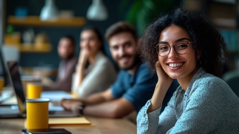 Pessoas felizes em ambiente de trabalho